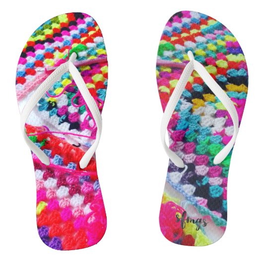 Crochet Granny Square Regenbogen Flip Flops Croche Badesandalen (Fußbett)