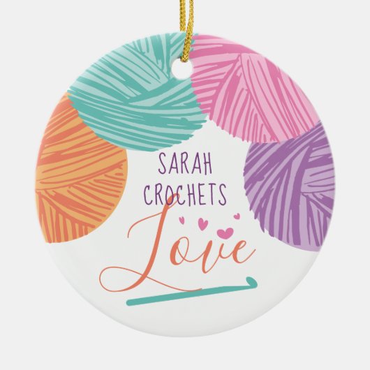 Crochet Haken Garn Liebe personalisiert Weihnachts Keramik Ornament (Vorne)