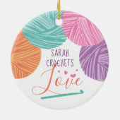 Crochet Haken Garn Liebe personalisiert Weihnachts Keramik Ornament (Hinten)