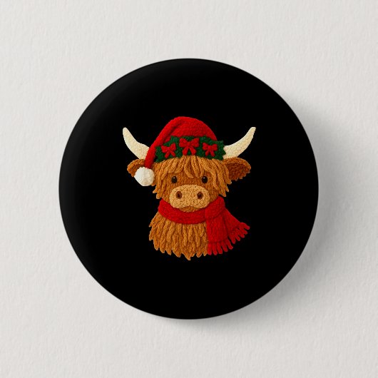 Crochet Highland Cow Christmas Winter Girly Kids T Button (Vorderseite)