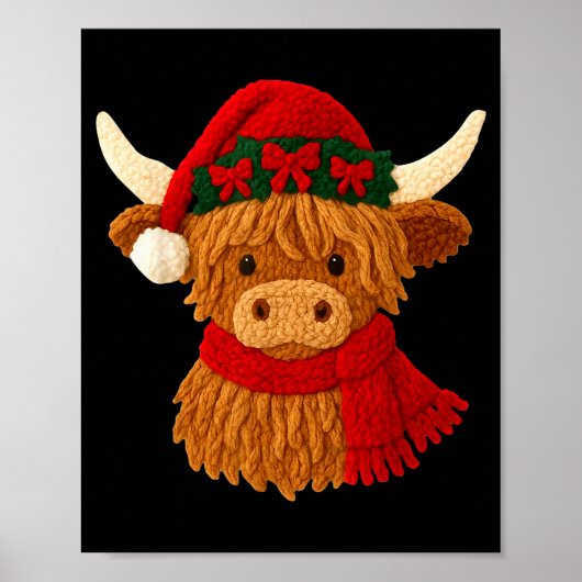 Crochet Highland Cow Christmas Winter Girly Kids T Poster (Vorne)