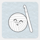 Crochet Hook & Yarn Cartoon in Form von Filmen Quadratischer Aufkleber (Vorderseite)