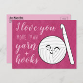 Crochet-Hooks + Garn-Cartoon-Liebe Mehr Postkarte (Vorne/Hinten)