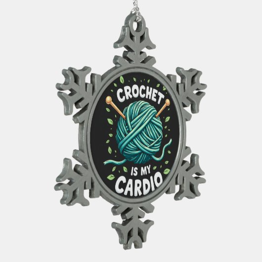 Crochet ist mein Cardio Nähgarn Fitness Schneeflocken Zinn-Ornament (Links)