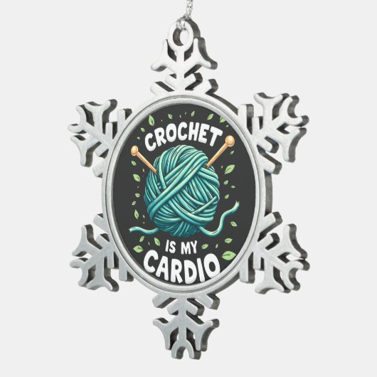 Crochet ist mein Cardio Nähgarn Fitness Schneeflocken Zinn-Ornament (Rechts)