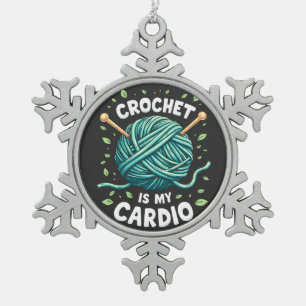 Crochet ist mein Cardio Nähgarn Fitness Schneeflocken Zinn-Ornament