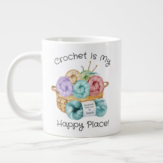 Crochet ist mein glücklicher Ort Personalisiert Jumbo-Tasse (Links)