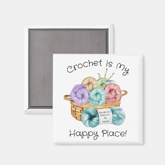 Crochet ist mein glücklicher Ort Personalisiert Magnet (Vorderseite/Rückseite)
