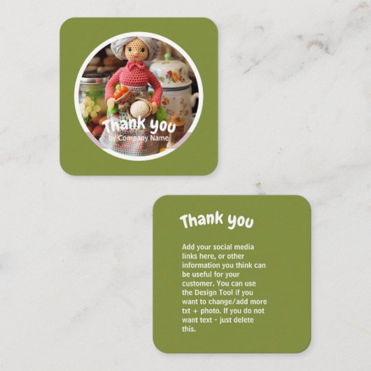 Crochet Lady Küchengrün Danke Quadratische Visitenkarte (Vorne/Hinten)