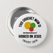 CROCHET MOM HOOKED ON JESUS Crochet Crew Button (Vorne & Hinten)
