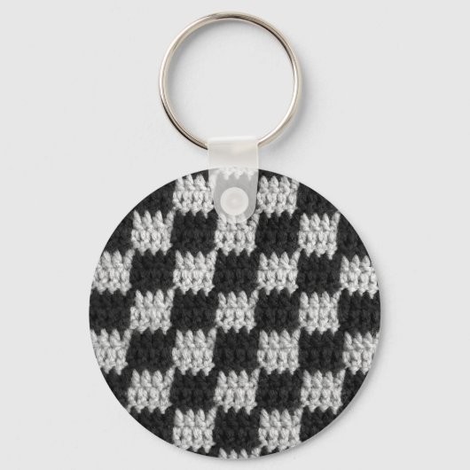 Crochet Print on the Black and Gray Chessboard Squ Schlüsselanhänger (Vorderseite)