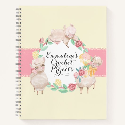 Crochet Projects Notebook mit Niedlichen Llamas Notizblock (Vorderseite)