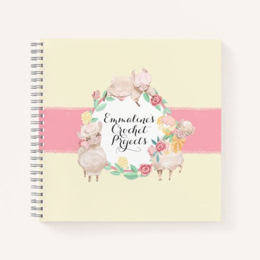 Crochet Projects Notebook mit Niedlichen Llamas Notizblock (Vorderseite)
