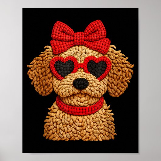 Crochet Puppy Heart Sungles Red Bow Valentines Day Poster (Vorne)