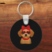 Crochet Puppy Heart Sungles Red Bow Valentines Day Schlüsselanhänger (Vorderseite)