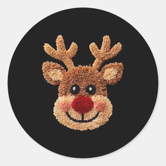 Crochet Reindeer Face Merry Christmas Girly Kids T Runder Aufkleber (Vorderseite)