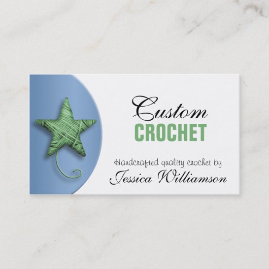 Crochet Star Shaped Yarn Green Blue Business Card Visitenkarte (Vorderseite)