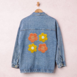 Crochet-Style Flowers – Elegant Handmade Look Jeansjacke