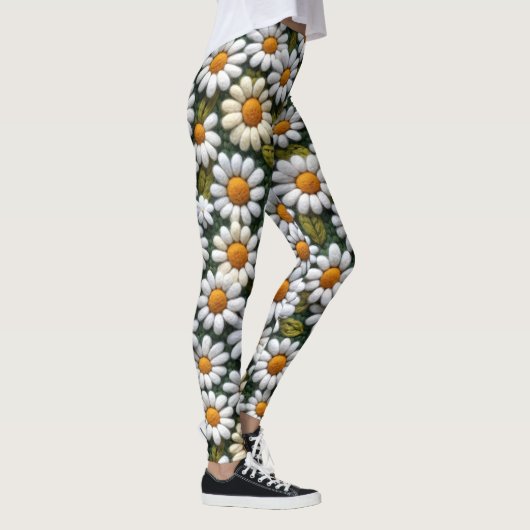 Crochet White Daisies Spring Wildflowers Leggings (Rechts)