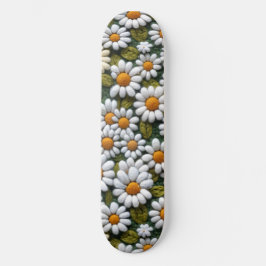 Crochet White Daisies Spring Wildflowers Skateboard