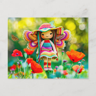 Crocheted Fairy with Red Mohn Blume Feiertagspostkarte
