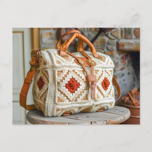 Crocheted Handbag Made From Fine Granny Squares Postkarte (Vorderseite)