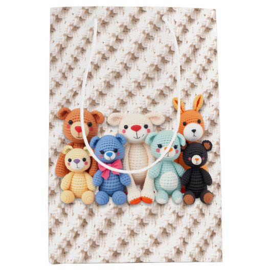 Crocheted Stuffed Animals Blue and Yellow Mittlere Geschenktüte (Vorderseite)