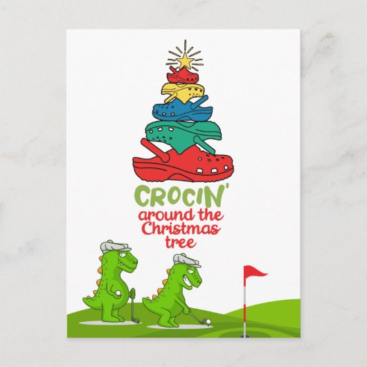 Crocin rund um den Weihnachtsbaum Krokodile Golfer Postkarte (Vorderseite)