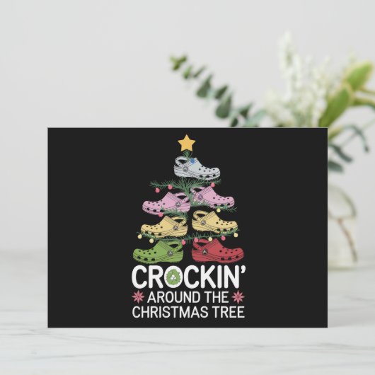 Crockin' um den Christbaum Feiertagskarte (Stehend Vorderseite)