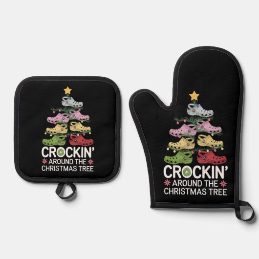 Crockin' um den Christbaum Ofenhandschuh & Topflappen-Set (Vorderseite)