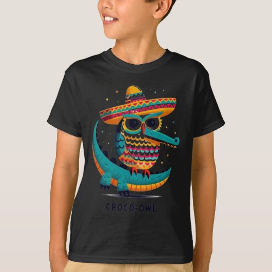 Croco-owl Fiesta Fun And Festive Hybrid Animal Art T-Shirt (Vorderseite)