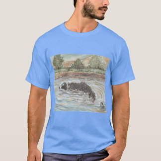 Crococollie Border Collie Hund im Wasser lustig T-Shirt