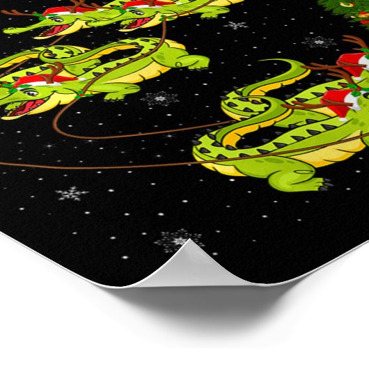Crocodile Alligators Santa Sleigh Flying Funny Chr Poster (Ecke)