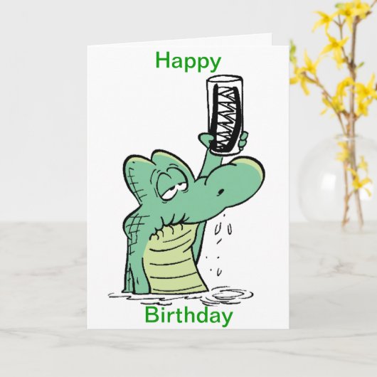Crocodile Cartoon Funny Birthday Card Karte (Gelbe Blume)