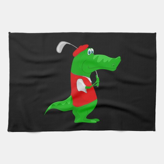 Crocodile Cartoon Golfer on Kitchen & Sporttücher Handtuch (Horizontal)