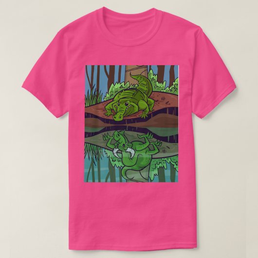 Crocodile Dragon Fairy Tale Reflective Image T-Shirt (Design vorne)
