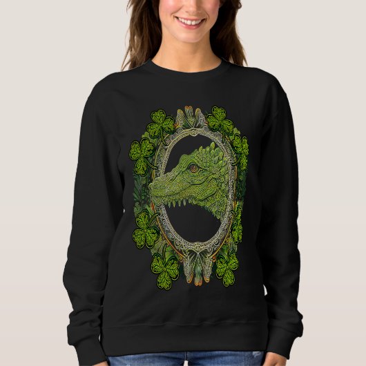 Crocodile Head Mandala Irish Shamrock C St Patrick Sweatshirt (Vorderseite)