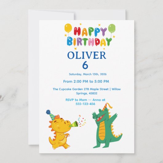 Crocodile & Hippo Birthday Invitation  Einladung (Vorderseite)