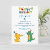 Crocodile & Hippo Birthday Invitation Einladung (Stehend Vorderseite)