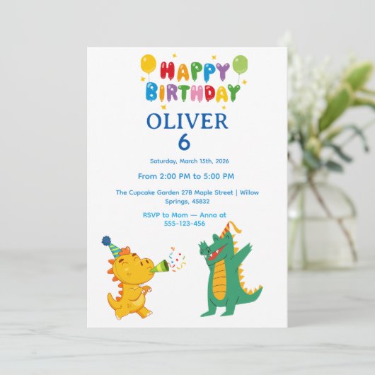 Crocodile & Hippo Birthday Invitation Einladung (Stehend Vorderseite)