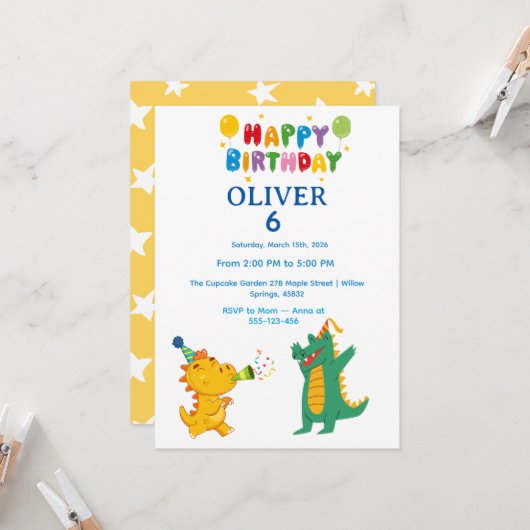 Crocodile & Hippo Birthday Invitation Einladung (Vorderseite/Rückseite Beispiel)