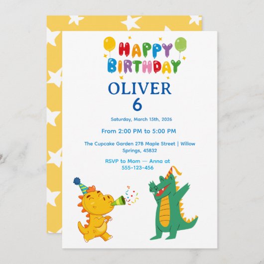 Crocodile & Hippo Birthday Invitation Einladung (Vorne/Hinten)