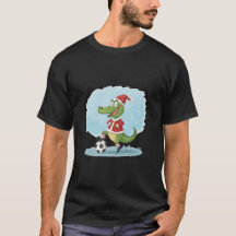 Crocodile in Christmas costume and soccer ball
