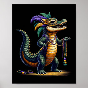 Crocodile Mardi Gras Funny Crocodile Mardi Gras Poster