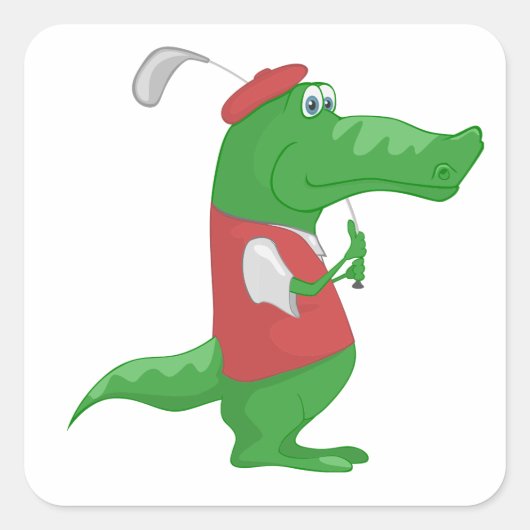 Crocodile Playing Golf Quadratischer Aufkleber (Vorderseite)