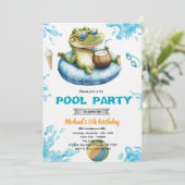 Crocodile Pool Party Birthday Invitation Einladung (Stehend Vorderseite)