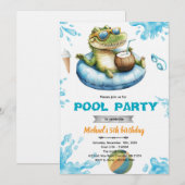 Crocodile Pool Party Birthday Invitation Einladung (Vorne/Hinten)