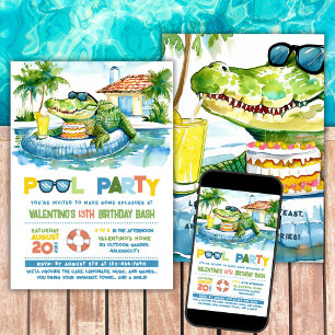 Crocodile Pool Party Geburtstag Einladung
