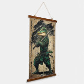 Crocodile Samurai Warrior - Japanischer Tintenstil Wandteppich Mit Holzrahmen (Gewinkelt)