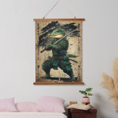 Crocodile Samurai Warrior - Japanischer Tintenstil Wandteppich Mit Holzrahmen (Schlafzimmer)
